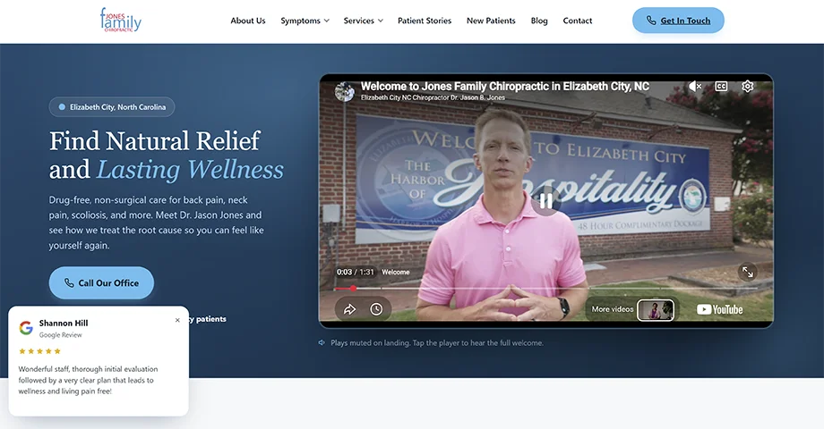 Jones Family Chiropractic practice website homepage
